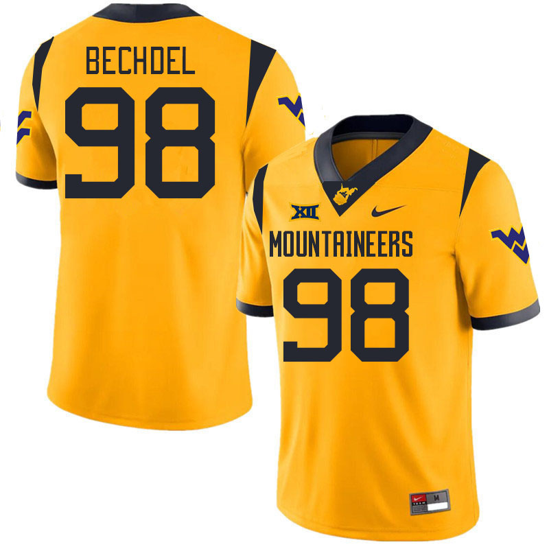 Men #98 Leighton Bechdel West Virginia Mountaineers College 2024 New Uniforms Football Jerseys Stitc